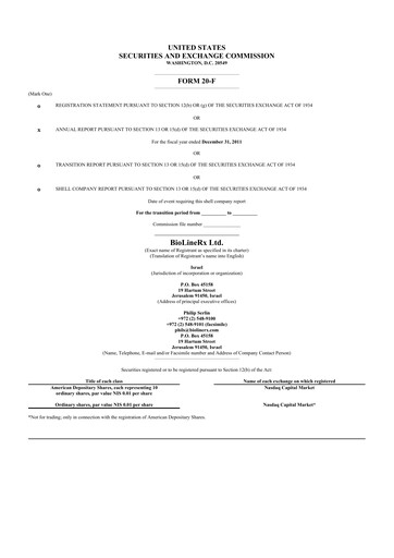 Thumbnail BioLineRx 20-F Annual Report 