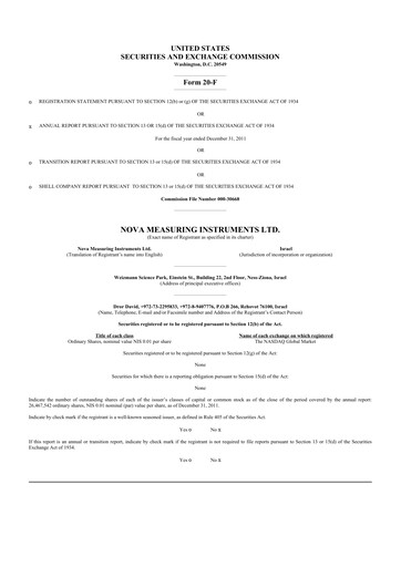 Thumbnail Nova Ltd.
 20-F Annual Report 2011