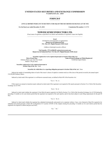 Thumbnail Tower Semiconductor 20-F Annual Report 2011