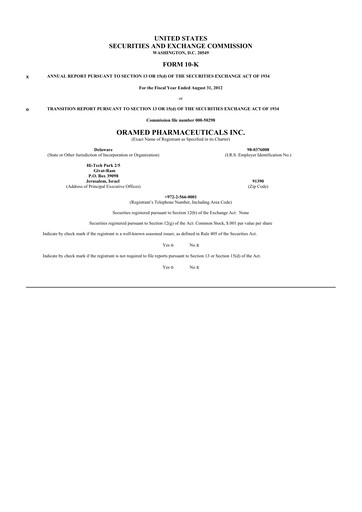 Thumbnail Oramed Pharmaceuticals 10-K Annual Report 2012