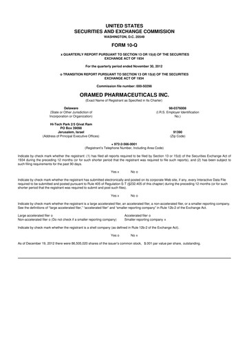 Miniature Oramed Pharmaceuticals 10-Q Rapport trimestriel 2013 