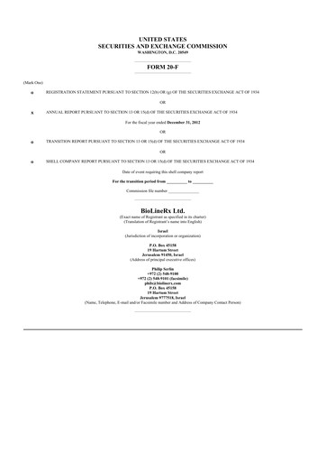 Thumbnail BioLineRx 20-F Annual Report 