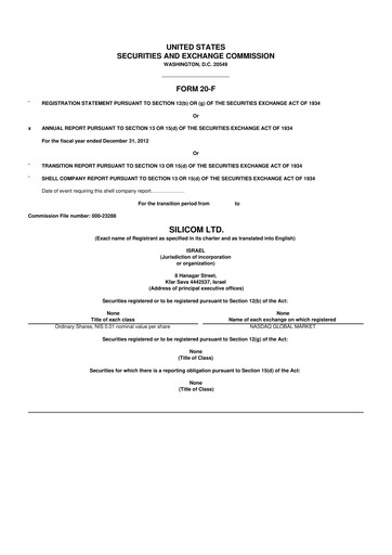 Thumbnail Silicom 20-F Annual Report 2012