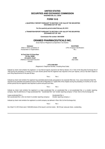 Miniature Oramed Pharmaceuticals 10-Q Rapport trimestriel 2013 
