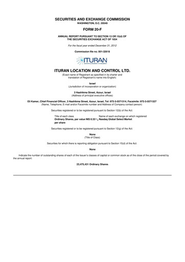 Miniature Ituran 20-F Rapport annuel 2012