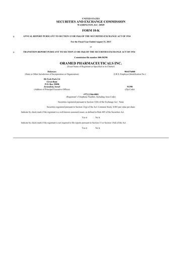 Thumbnail Oramed Pharmaceuticals 10-K Annual Report 2013