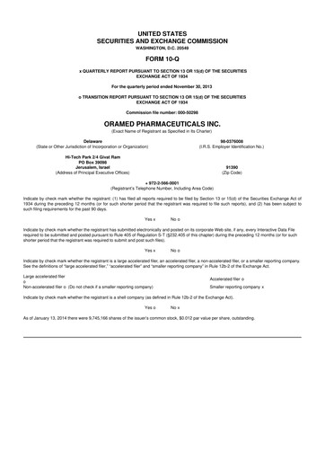 Miniature Oramed Pharmaceuticals 10-Q Rapport trimestriel 2014 