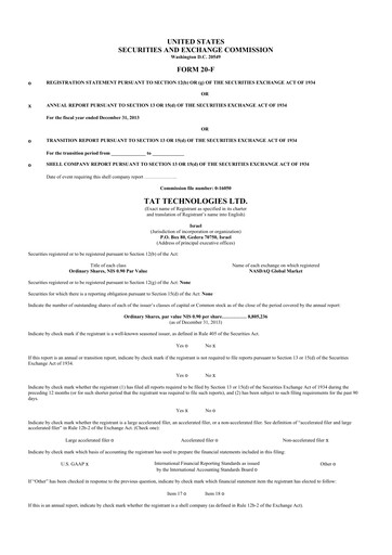 Thumbnail TAT Technologies 20-F Annual Report 2013