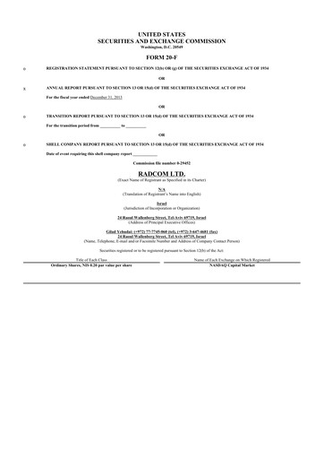 Thumbnail RADCOM 20-F Annual Report 2013