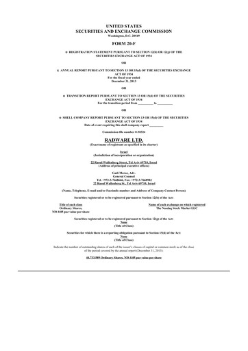 Thumbnail Radware 20-F Annual Report 2013