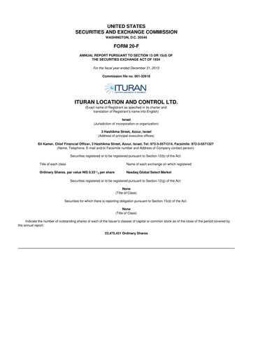 Miniature Ituran 20-F Rapport annuel 2013