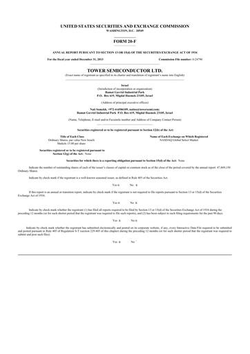 Thumbnail Tower Semiconductor 20-F Annual Report 2013