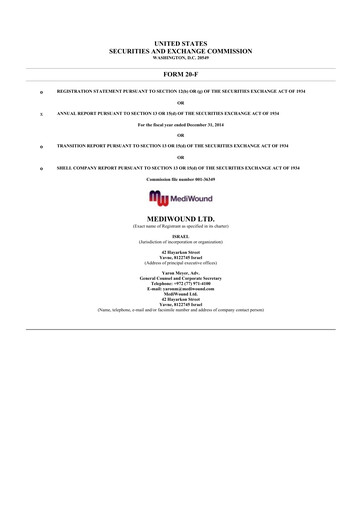 Thumbnail MediWound 20-F Annual Report 