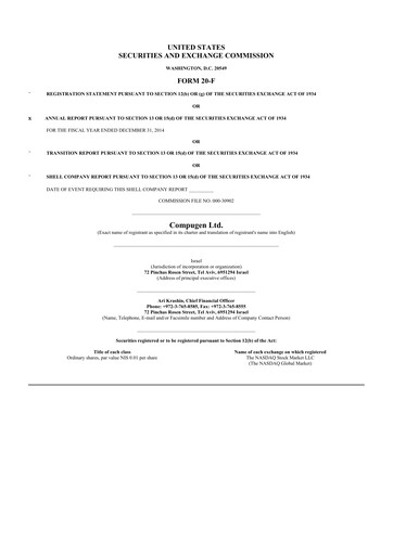 Thumbnail Compugen 20-F Annual Report 2014