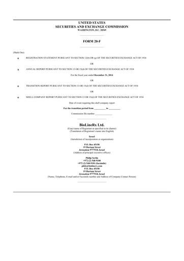 Thumbnail BioLineRx 20-F Annual Report 