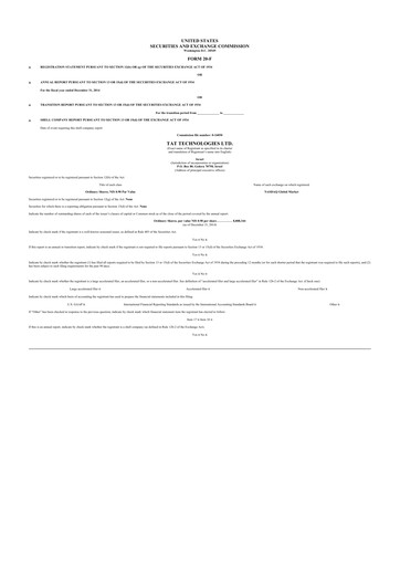 Thumbnail TAT Technologies 20-F Annual Report 2014