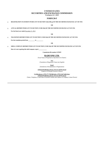 Thumbnail RADCOM 20-F Annual Report 2014