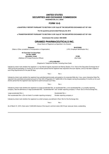 Miniature Oramed Pharmaceuticals 10-Q Rapport trimestriel 2015 