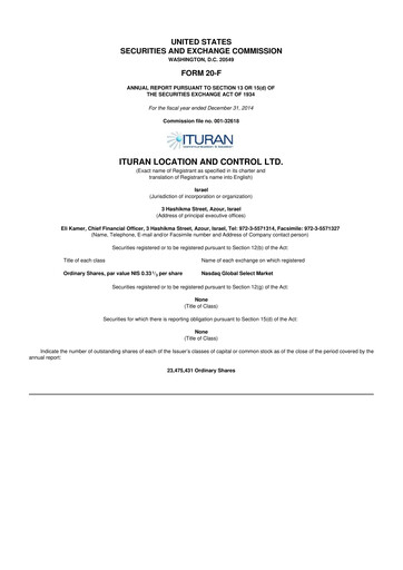 Miniature Ituran 20-F Rapport annuel 2014