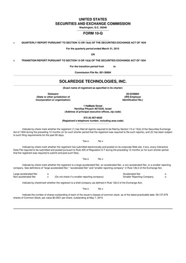 Thumbnail SolarEdge 10-Q Quarterly Report FY 