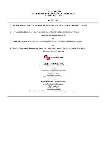 Thumbnail MediWound 20-F Annual Report 