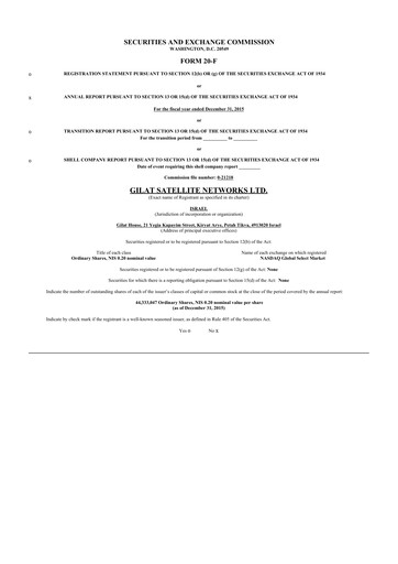 Thumbnail Gilat Satellite Networks 20-F Annual Report 2015