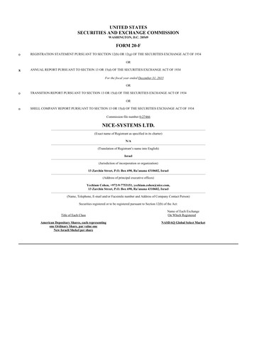 Thumbnail NICE 20-F Annual Report 2015