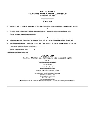 Thumbnail Silicom 20-F Annual Report 2015
