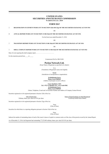 Thumbnail Perion Network 20-F Annual Report 2016