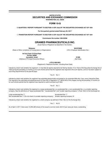 Miniature Oramed Pharmaceuticals 10-Q Rapport trimestriel 2017 