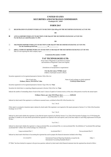 Thumbnail TAT Technologies 20-F Annual Report 2016