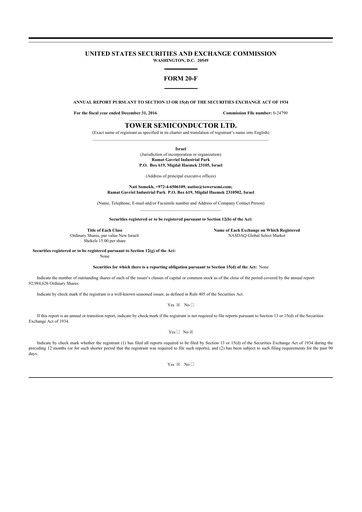 Thumbnail Tower Semiconductor 20-F Annual Report 2016