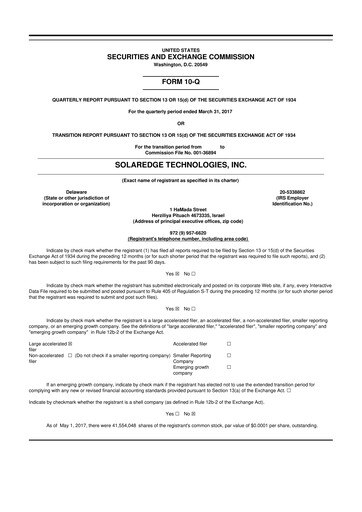 Thumbnail SolarEdge 10-Q Quarterly Report FY2017 