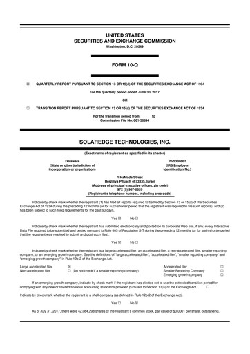 Thumbnail SolarEdge 10-Q Quarterly Report FY2017 