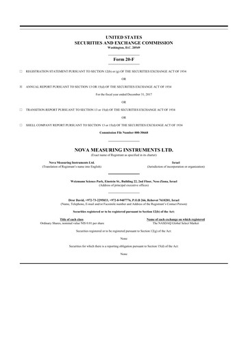 Thumbnail Nova Ltd.
 20-F Annual Report 2017