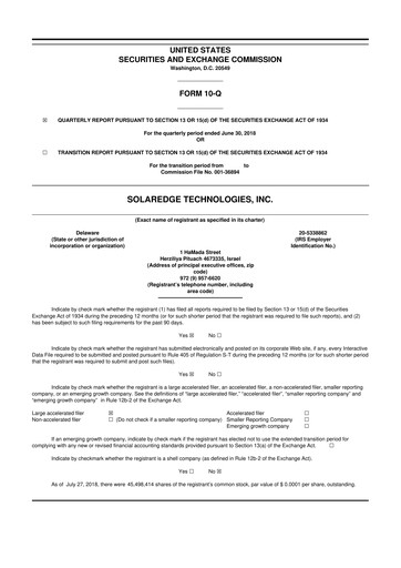 Thumbnail SolarEdge 10-Q Quarterly Report FY2018 