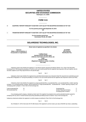 Thumbnail SolarEdge 10-Q Quarterly Report FY2018 