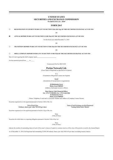 Thumbnail Perion Network 20-F Annual Report 2018