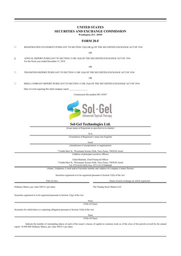 Thumbnail Sol-Gel Technologies 20-F Annual Report 2018