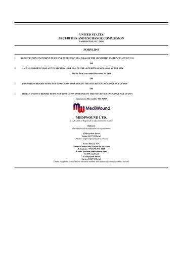 Thumbnail MediWound 20-F Annual Report 2018