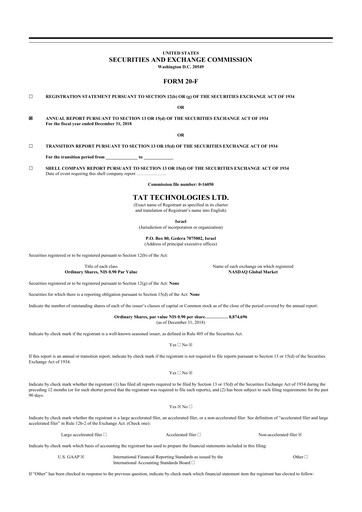 Thumbnail TAT Technologies 20-F Annual Report 2018