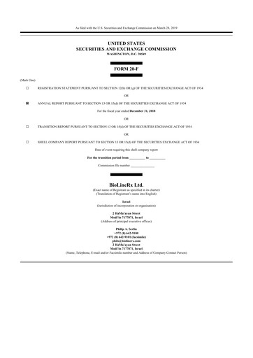 Thumbnail BioLineRx 20-F Annual Report 2018