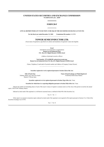 Thumbnail Tower Semiconductor 20-F Annual Report 2018