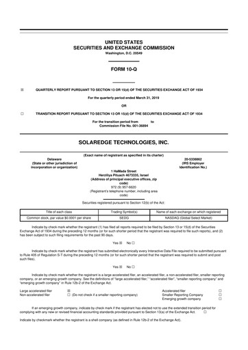 Thumbnail SolarEdge 10-Q Quarterly Report FY2019 