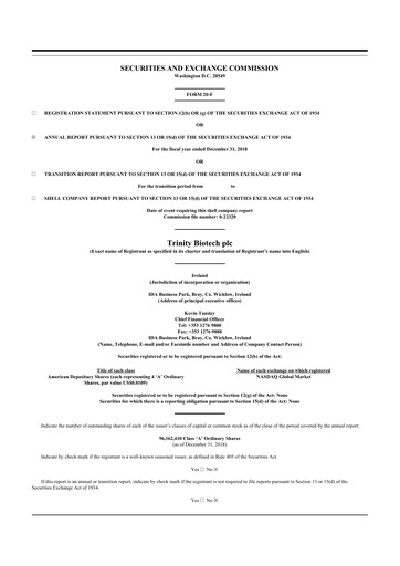 Thumbnail Trinity Biotech
 20-F Annual Report 2018