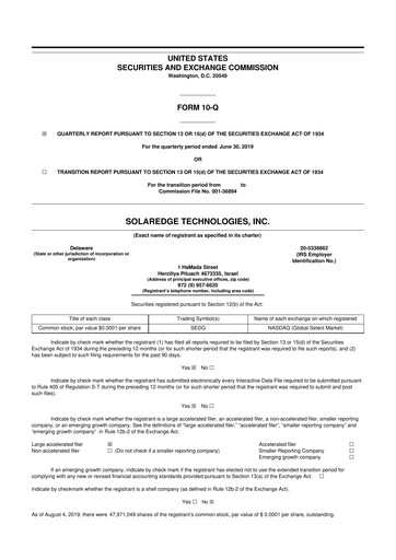 Thumbnail SolarEdge 10-Q Quarterly Report FY2019 