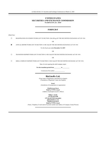 Thumbnail BioLineRx 20-F Annual Report 2019