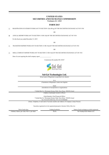 Thumbnail Sol-Gel Technologies 20-F Annual Report 2019