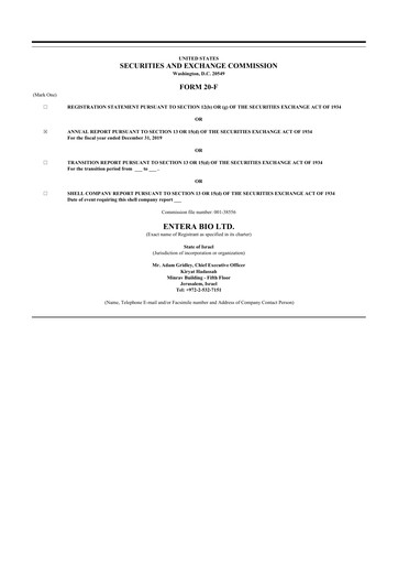 Thumbnail Entera Bio 20-F Annual Report 2019