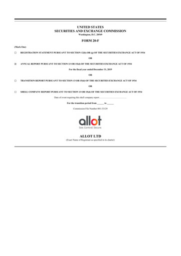 Thumbnail Allot 20-F Annual Report 2019